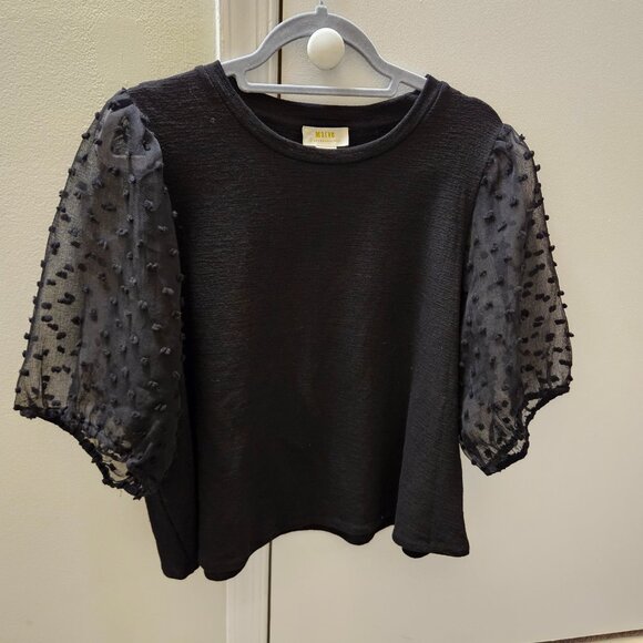 Maeve By Anthropologie Woven Puff-Sleeve Top Shirt Black 2X Dressy or Casual - Picture 1 of 8